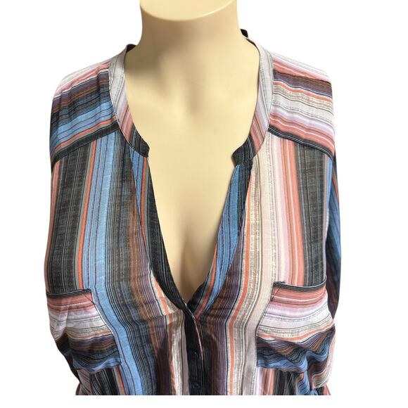 Torrid Button Up  Blouse Size ^ in Blue and Peach - Picture 2 of 12